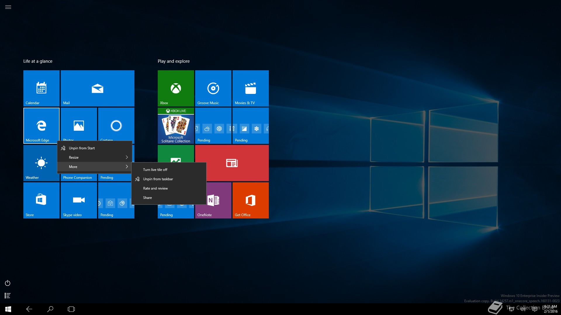 Microsoft Windows 10 v1607, 10.0.14257.1000 (rs1_onecore_speech.160131 ...