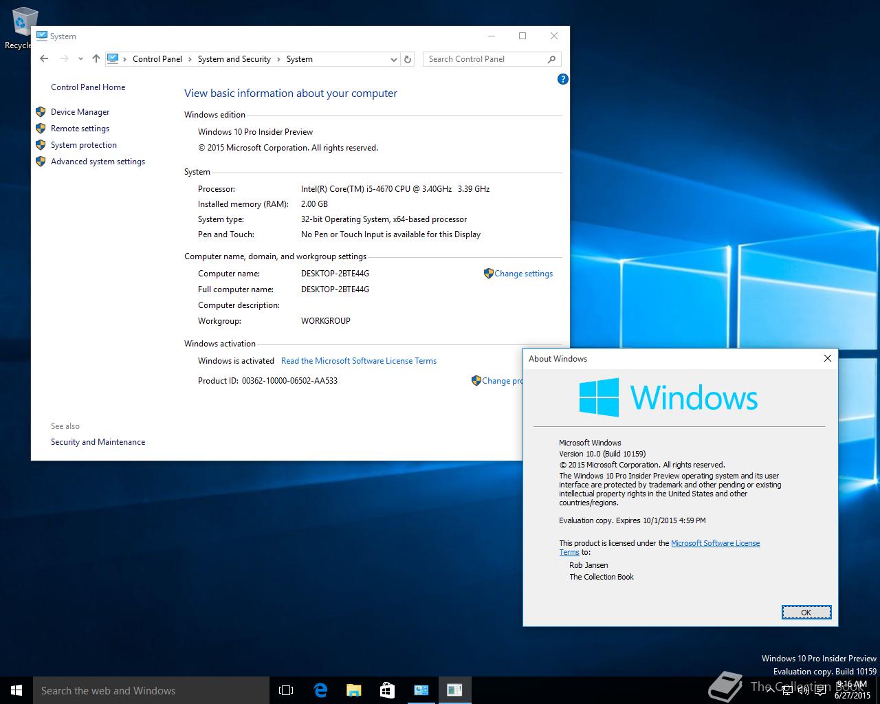 Microsoft Windows 10, 10.0.10159.0 - The Collection Book
