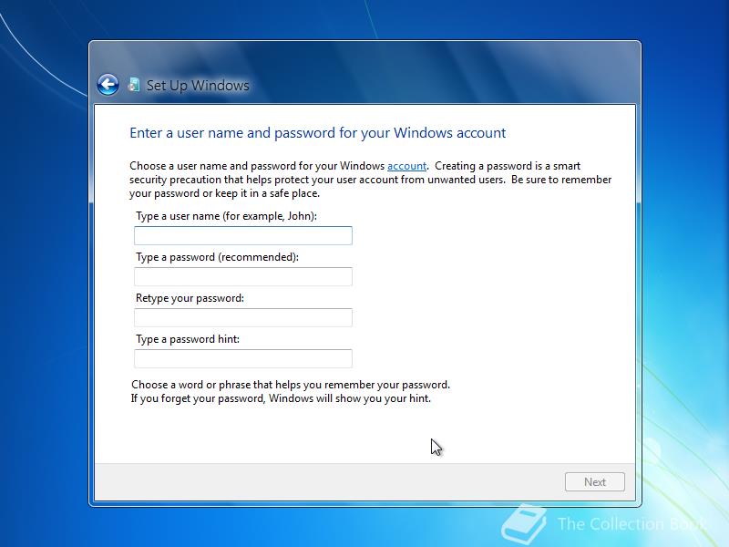 Password hint. Windows 8 OOBE. Windows 8 build 7955.